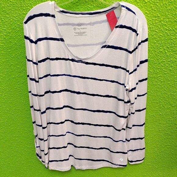 Talbots Blue and White Long Sleeve Relaxed Tee - Picture 1 of 3